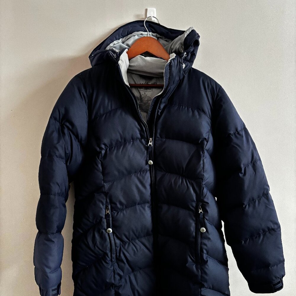 L.L. Bean Women’s Down Puffer Jacket Hooded Navy Blue Size S
